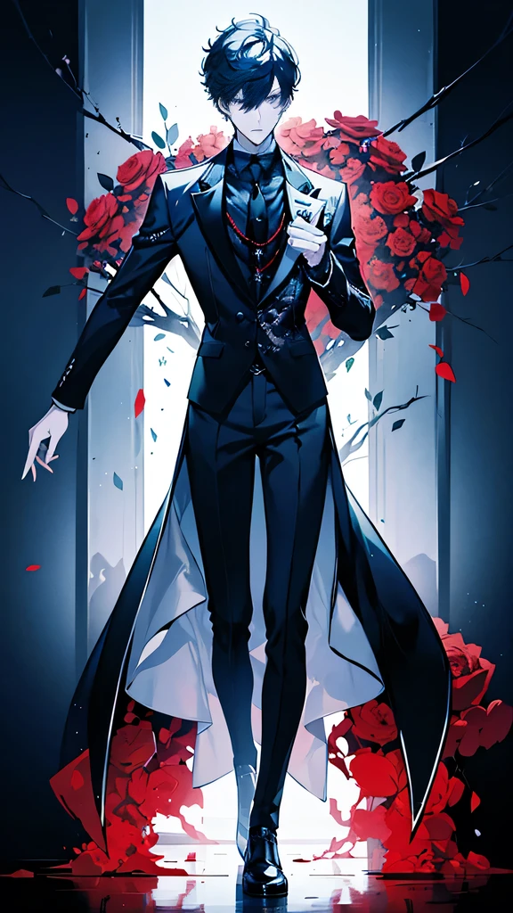 a cartoon image of a man in a suit and tie, persona 5 style, single character full body, full body with costume, persona 5 art style, persona art style, persona 5 art style wlop, yandere. tall, persona 5 inspired, anime full body illustration, persona 5 phantom thief style, clear outfit design, full body details