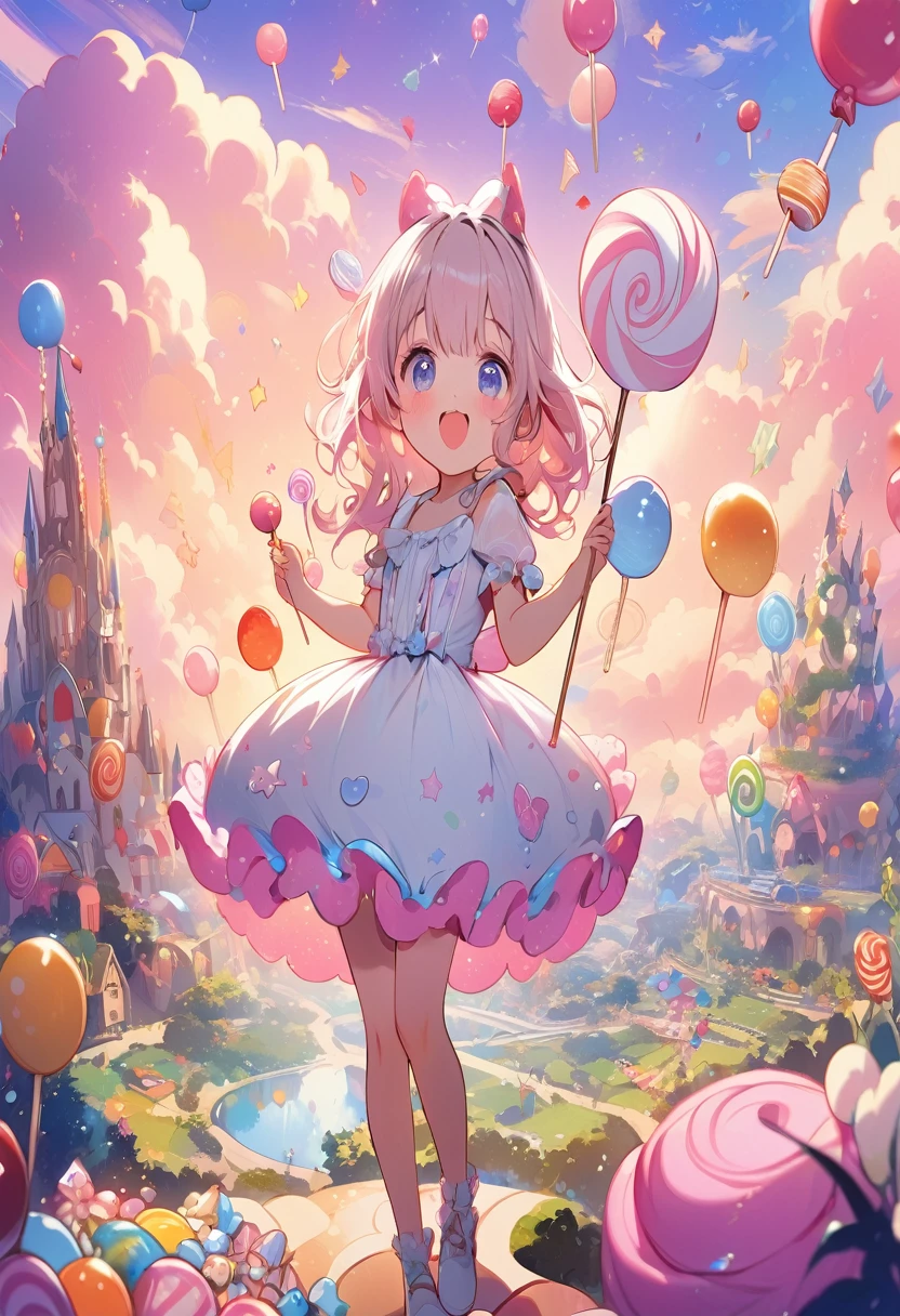 anime girl in a dress holding a lollipop in a candy land, splash art anime , cute detailed digital art, anime fantasy illustration, high detailed official artwork, anime fantasy artwork, portrait of magical girl, guweiz on pixiv artstation, official artwork, , guweiz on artstation pixiv, candy girl, anime style 4 k