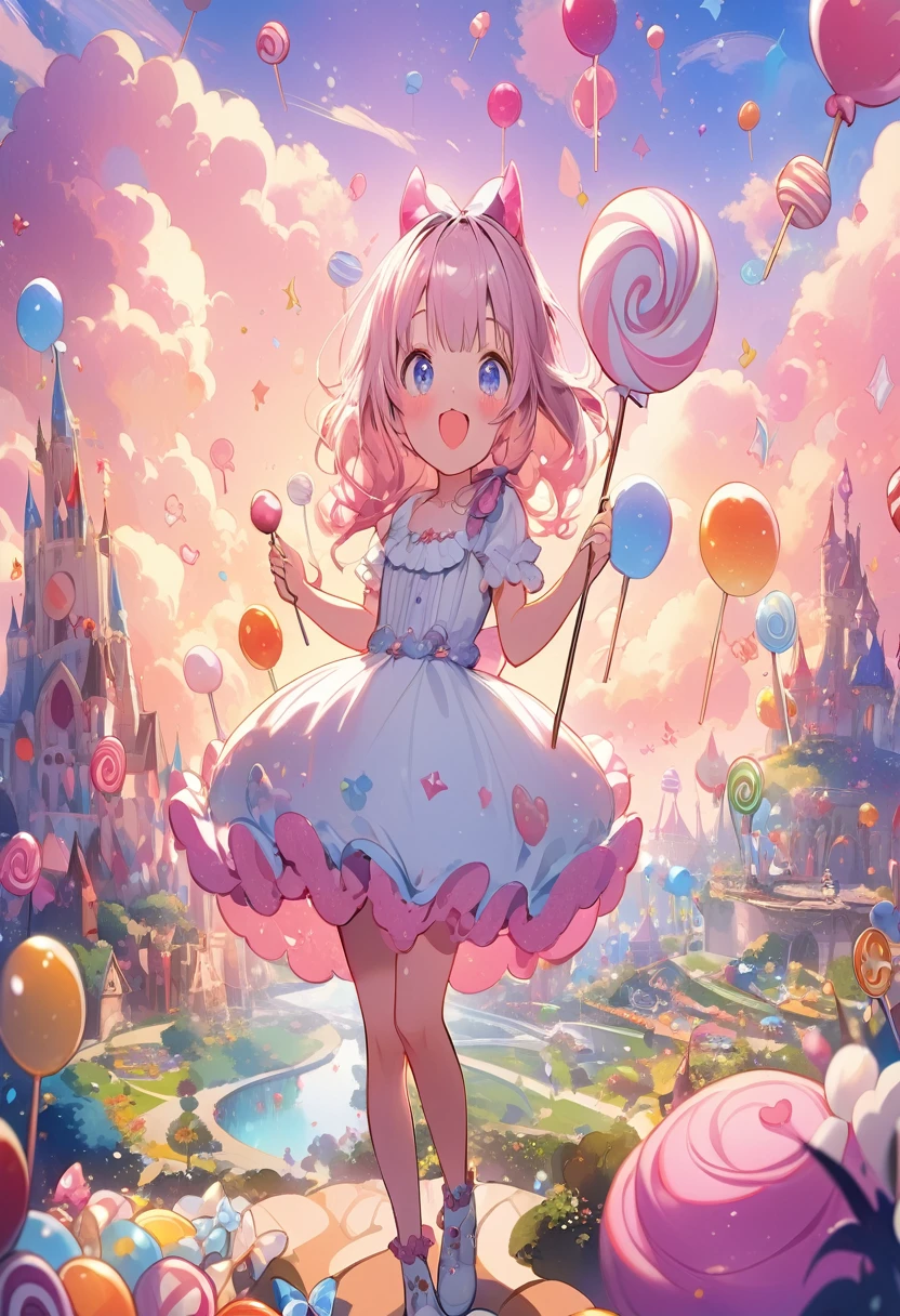 anime girl in a dress holding a lollipop in a candy land, splash art anime , cute detailed digital art, anime fantasy illustration, high detailed official artwork, anime fantasy artwork, portrait of magical girl, guweiz on pixiv artstation, official artwork, , guweiz on artstation pixiv, candy girl, anime style 4 k