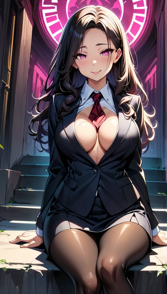 (highest quality:1.2,evil lady,cg, Very detailed, High Detail, digital coloring, High Contrast, masterpiece:1.2,suits, highest quality, Best aesthetics), 8k,masterpiece, cute,tall,beautiful,best quality, 1lady,black hair,long hair,empty eyes, (finely detailed glowing eyes and detailed face),,,,extremely detailed cg unity 8k wallpaper,solo,(latex military costume:0.9),large breasts,seductive smile,,latex thighhigh,large breasts,black hair,pink eyes,formal shirts,pantyhose,,enamel suits,grossy lips,sitting,tight skirt,sadistic smile,,heel,shiny skin,tight skirt,detailed face,beautiful body,,adult,,show me breasts,sadistic,seductive smile,business suits,latex,no tie,bust shot