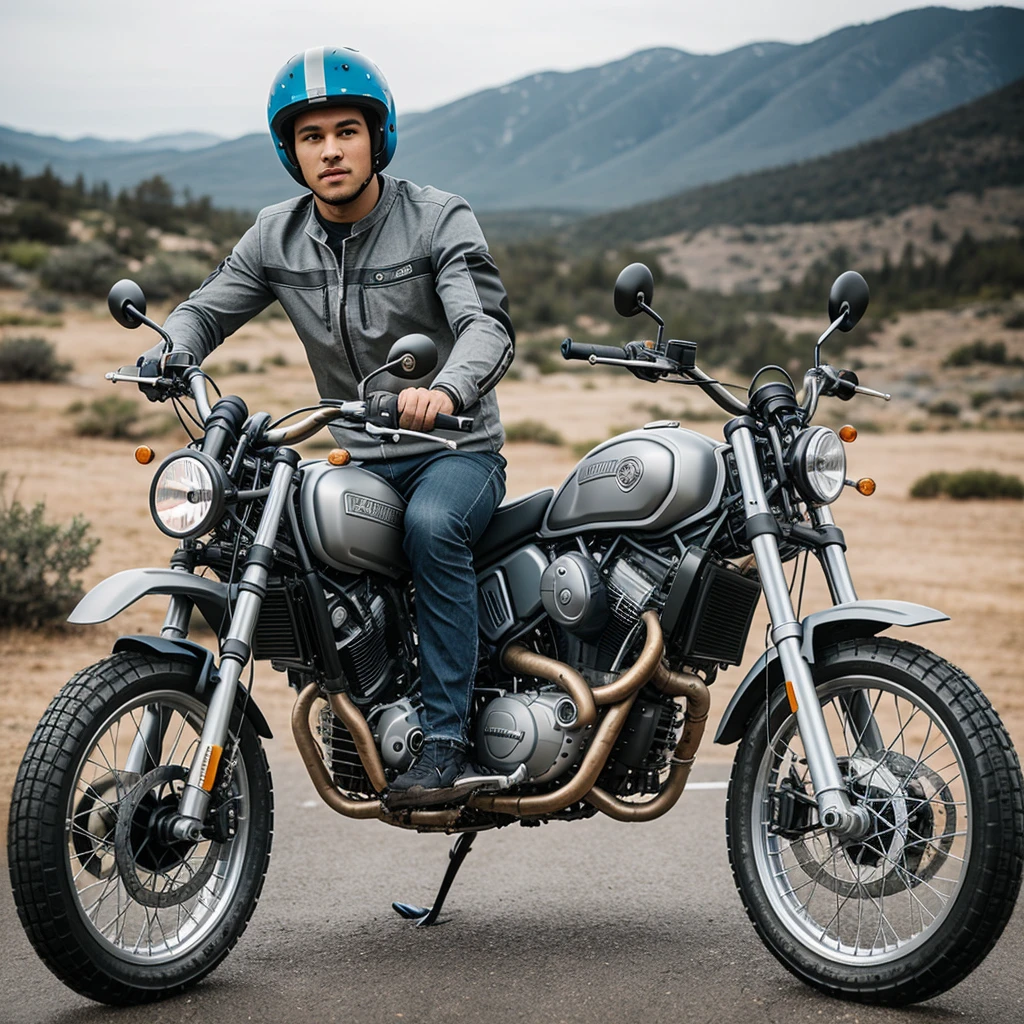 nardo gray scrambler type motorcycle with blue wheels