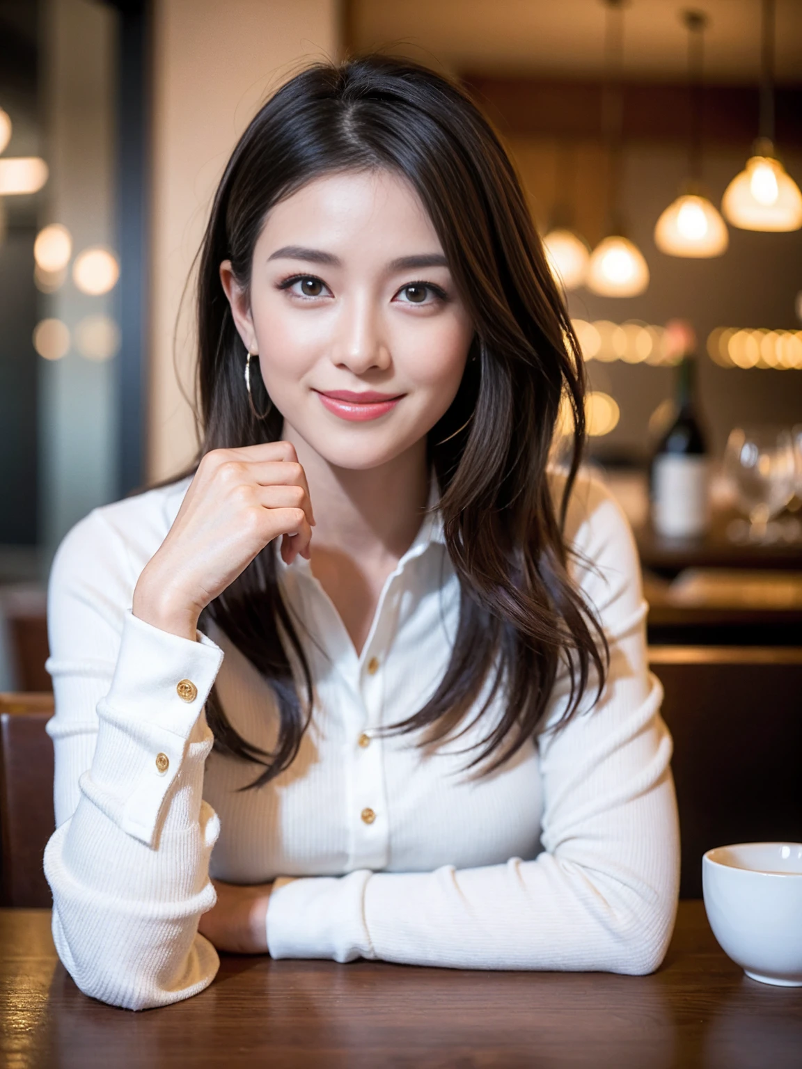 ((Highest quality、8K、masterpiece:1.3))、slimカップル、Pink Lover、modelカップル、(Realistic, Intricate details:1.2), full-course dinner、Wine Party、Amazing view of the sunset sky and clouds、A bright smile、The wonderfulness of smile、Bright image、The beauty of wine, Beautiful Face, blue eyes, The light shines on your face, Blushing, short hair,Bright Face、 (Age 37), 39 years old, red wine 、Appetizers、Italian food、Wine bottle、Champagne、sparkling wine、Two beauties、Brown Hair、Shortcuts、Long sleeve shirt、dress、Beautiful woman 1, (slimな顔), (The body is slim), (Brown Hair), (Shortcuts), cheeks turn a little red,Attractive beauty、restaurant, In a prominent place (From the waist up) Nova Frog Style, actress, model, Upper Body, White wine, slim, wine glass, 中央に置かれたwine glass, smile, (smile: 1.15), Beautiful fine grain, Depth f/2,saturation, High Contrast, Strong light and shadow,Moist Body:1.5、3D texture、Delicate eyes、Brown Hair、The hair is very shiny、