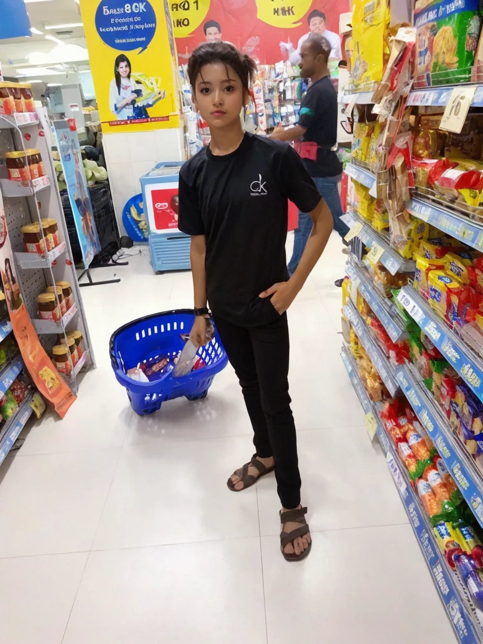 (Best quality, 8k, masterpiece: 1.3), a beautiful woman with perfect figure: 1.2, dark brown hair, wearing a pendant, wearing an apron, in the kitchen, highly detailed face and skin, detailed eyes, double eyelids, big breasts