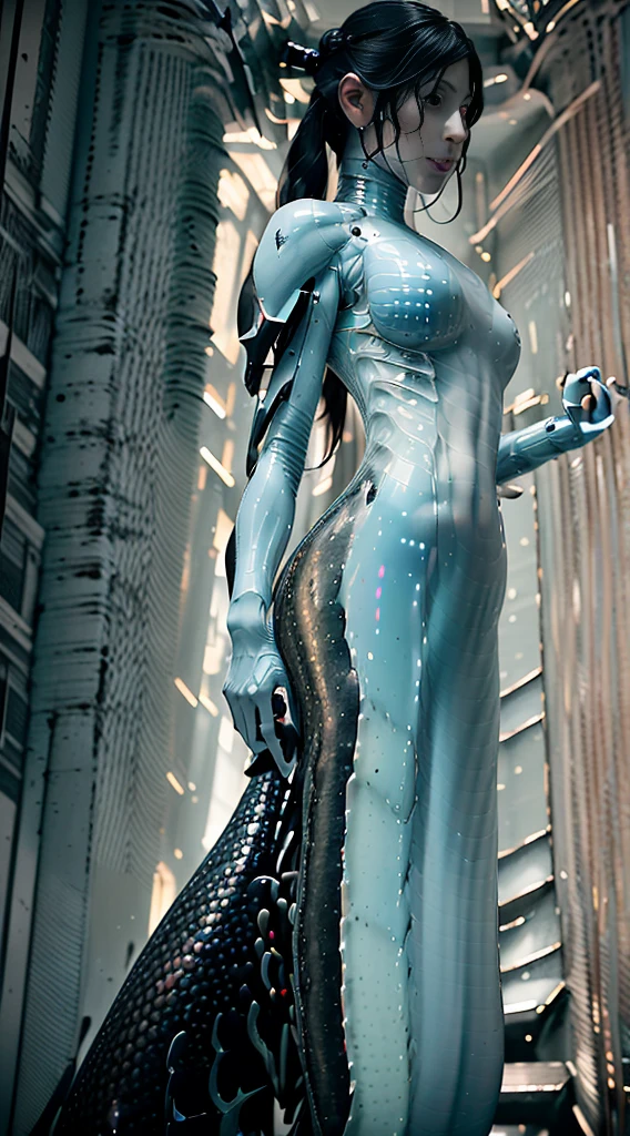 ((best qualtiy)), ((tmasterpiece)), (the detail:1.4),。.。.。.。.。.3D, A beautiful cyberpunk female image,（Elongated snake tail:1.3），mechanical snakes，sci-fy，hdr（HighDynamicRange）,Ray traching,NVIDIA RTX,Hyper-Resolution,Unreal 5,Subsurface scattering、PBR Texture、post-proces、Anisotropy Filtering、depth of fieldaximum definition and sharpnesany-Layer Textures、Albedo e mapas Speculares、Surface coloring、Accurate simulation of light-material interactions、perfectly proportions、rendering by octane、Two-colored light、Low ISO、White balance、the rule of thirds、8K raw data、