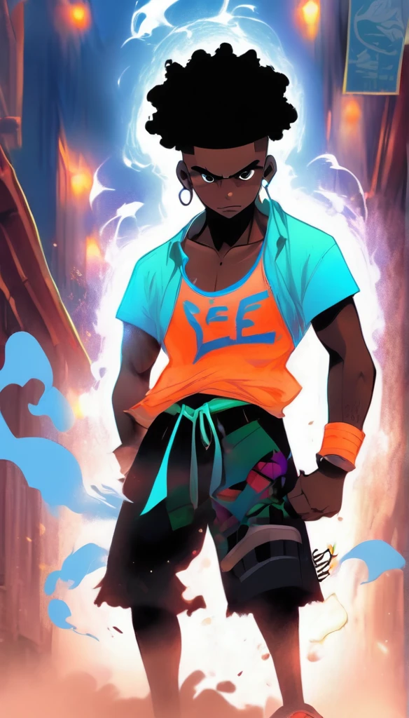 name: Zé Trovão Character Description:
Zé Trovão is a fearless northeasterner, born and raised in the vibrant and challenging streets of the outskirts of Salvador. With an appearance that mixes cangaço charm and urban aesthetics, He stands out in any crowd. he is an anime character, with a stylized and expressive look.
Appearance:
• Black man with dark skin and black power style hair.
• White Nike T-shirt: Always wearing a Seaway branded t-shirt, that showcases your fashion preferences and your sense of urban style.
• Nike White Bermuda Shorts: Wide and comfortable shorts, also from Seaway, ideal for Salvador's hot climate.
• White Nike sneakers : Robust and practical sneakers from the Nike brand, that complement your casual and functional look.
• Golden clock: A gold tone watch, that adds a touch of elegance to your look.
Personalidade: Zé Trovão is known for his indomitable spirit and sense of justice. He's a born leader, always willing to protect the weakest and face any challenge that arises. Your skill with weapons is legendary, and his quick thinking makes him a brilliant strategist.
Backstory: Growing up in an environment where the law of the strongest prevails, Zé Trovão learned from an early age to fight for his ideals. Your father, a former bandit, taught him the traditions of the backlands, while your mother, a wise woman from the outskirts, taught him how to navigate the city’s complex social fabric. sada, he uses this unique blend of skills to stand up to injustice and fight for a better future for his people.
style of anime:
• Expressive strokes: Your eyes are big and expressive, conveying your emotions intensely.
• Dynamic actions: Your actions are fast and fluid, with impressive fight choreography and agile movements.
• Visual effects: When Zé Trovão enters combat, Visual effects like sparks and lightning highlight your energy and power, reflecting your name.