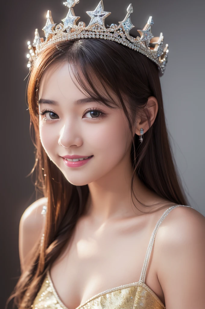 (8K, RAW Photos, Highest quality, masterpiece:1.2), (Realistic, photo-Realistic:1.37), Super detailed, Ultra-high resolution, Tutuyu, 1 Girl,View your viewers,smile, ((wear a crown on one's head)), Queen, Beautiful attention to detail, (Floating Hair), Detailed clothing, Skin Texture, Cinema Lighting, Professional Lighting,
