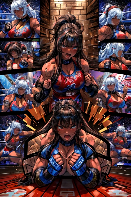 Beautiful woman、 ((Open Finger Gloves, Five Fingers)), (((Women's Mixed Martial Arts, Martial Arts)))、Fighter、Professional wrestler、Brown Skin、Rin々Funny face、Fighting Pose、One Woman、