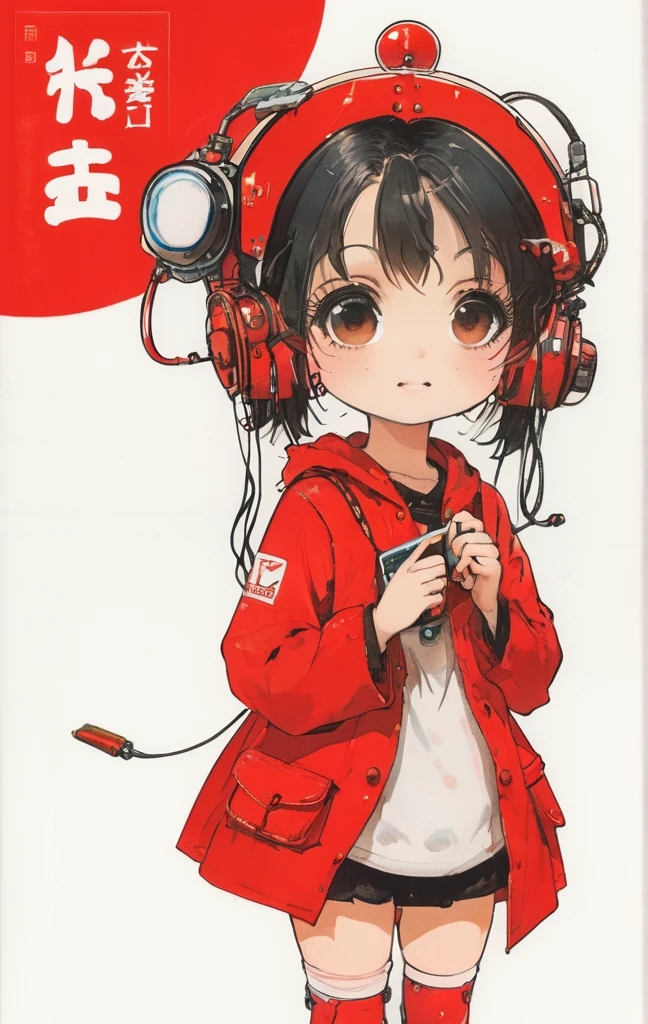 On a bright red campus"YES"Character、papercutcd, 1girl, cute face, white background