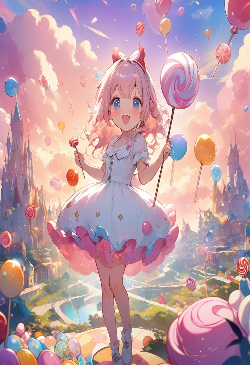 anime girl in a dress holding a lollipop in a field of lollipops, splash art anime , anime art wallpaper 4 k, anime art wallpaper 4k, anime art wallpaper 8 k, anime visual of a cute girl, anime style 4 k, anime fantasy artwork, anime fantasy illustration, best anime 4k konachan wallpaper, anime wallpaper 4 k