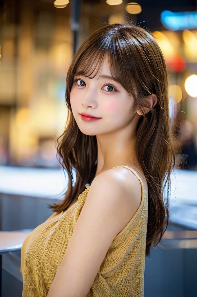 (masterpiece:1.5)、(Realistic:1.5)、(Highest quality:1.4、8K、RAW Photos)、 Ultra-high resolution、Professional Lighting、Perfect dynamic composition、Film Grain、chromatic aberration、(Bokeh:1.1)、 Frank、Sophisticated、charm、超Realistic、High detail、Golden Ratio、 girl)、細身のgirl、繊細でcharmgirl、Cute Woman:1.4、 Serious expression、Looking at the audience、Light brown hair、Shiny Hair、Hairstyle: Long Hair、 Realistic looking skin、Laugh with your teeth showing、Beautiful Eyes、double eyelid、sexy