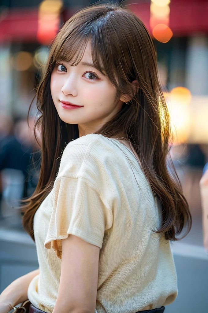 (masterpiece:1.5)、(Realistic:1.5)、(Highest quality:1.4、8K、RAW Photos）、 Ultra-high resolution、Professional Lighting、Perfect dynamic composition、Film Grain、chromatic aberration、(Bokeh:1.1)、 Frank、Sophisticated、charm、超Realistic、High detail、Golden Ratio、  girl)、細身のgirl、繊細でcharmgirl、Cute Woman:1.4、 Serious expression、Looking at the audience、Light brown hair、Shiny Hair、Hairstyle: Long Hair、 Realistic looking skin、Laugh with your teeth showing、Beautiful Eyes、double eyelid、sexy