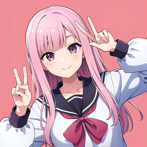 serafuku,smile,peace sign