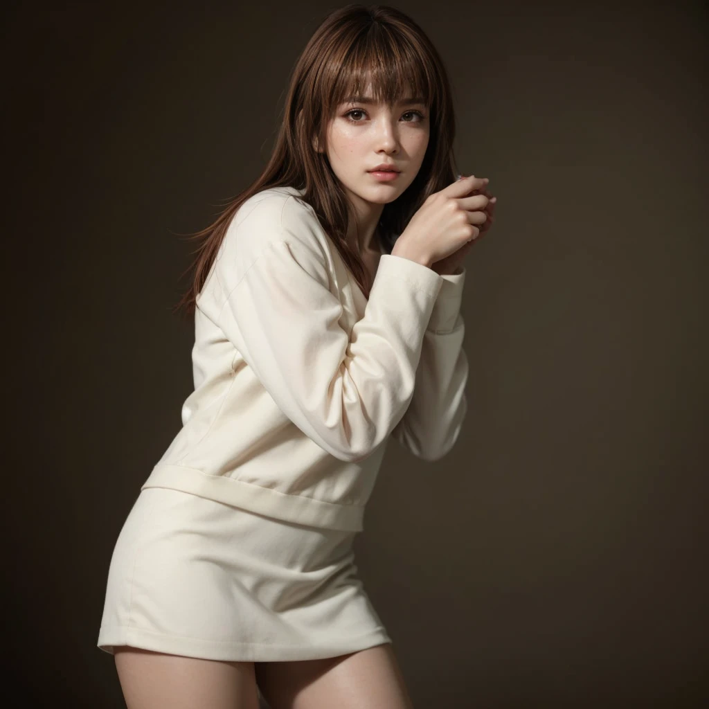 Kasumi, brown eyes, (best quality, ultra-detailed), (realistic:1.37), beautiful and detailed face, ultra-realistic texture, delicate face, delicate body, red lipstick, bright colors. High definition, 8K.