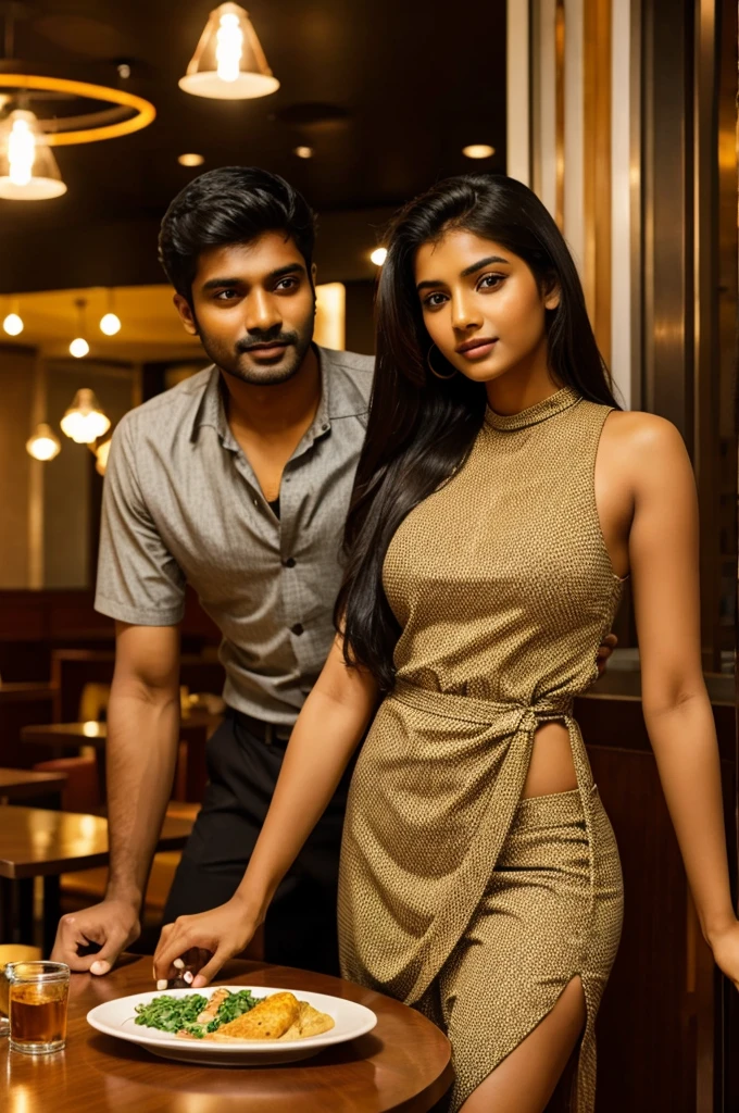 Indian guy with his girlfriend in a restaurant 