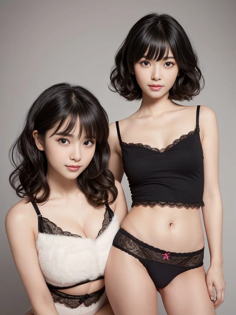 (highest quality, Very detailed, masterpiece:1.2), 1 female, very thin body, Long, slender legs, ((Black wavy Short Hair:1.2)), ((Thick and fluffy bangs)), Very detailedな顔,faint smile, Small, thin nose, small thin mouth, Extremely sharply focused eyes, Japanese, Beautiful Face, Realistic eyes, Beautiful and beautiful eyes, Realistic Skin, Beautiful Skin, charm, (A vivid face), Beautiful Hairstyles,In underwear,(T-Shirts,panties panty pull),ベッドルーム,大きな窓,レースカーテン,カーテンに巻き付く