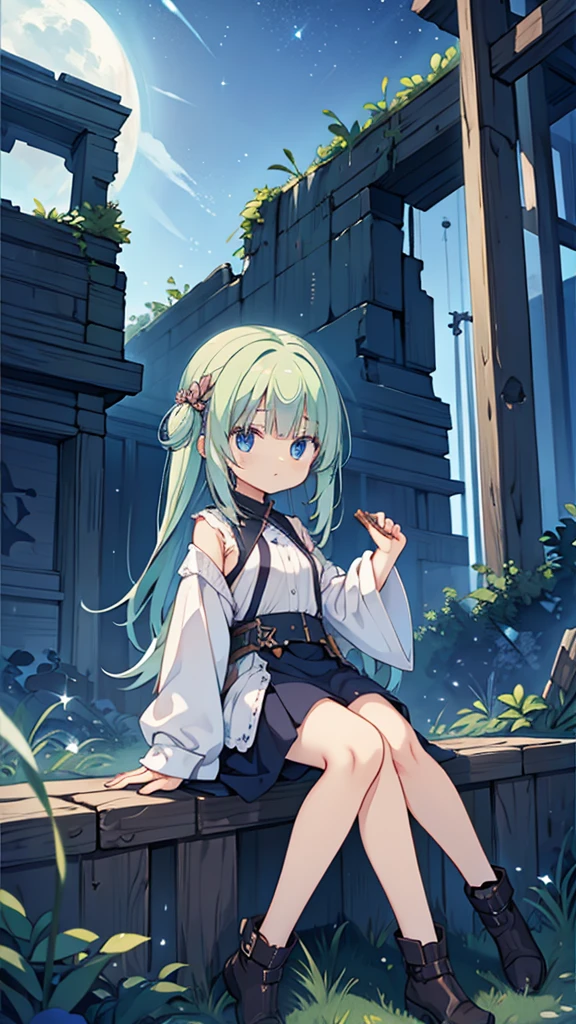 Night Sky、ruins、Sitting、Larger background、