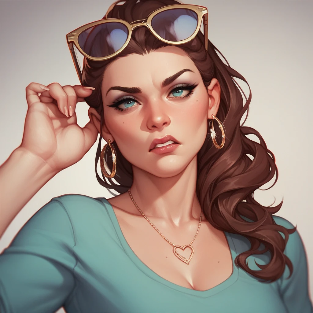 Push your glasses up on your head:1.5、A stunningly beautiful woman is frustrated because she can't find what she's looking for、Marker outline、Detailed facial features、Half-close your eyes:1.8、Wrinkles between the eyebrows、Detailed hands、Erotically detailed outfits、Dynamic pose、Atmospheric lighting、Calm colors、EdobHorrorLandscape