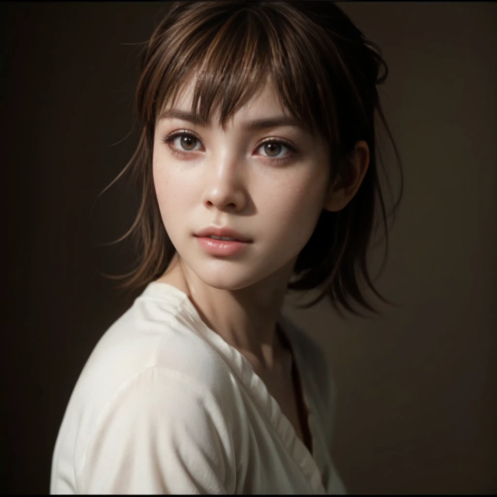 Kasumi, brown eyes, (best quality, ultra-detailed), (realistic:1.37), beautiful and detailed face, ultra-realistic texture, delicate face, delicate body, red lipstick, bright colors. High definition, 8K.