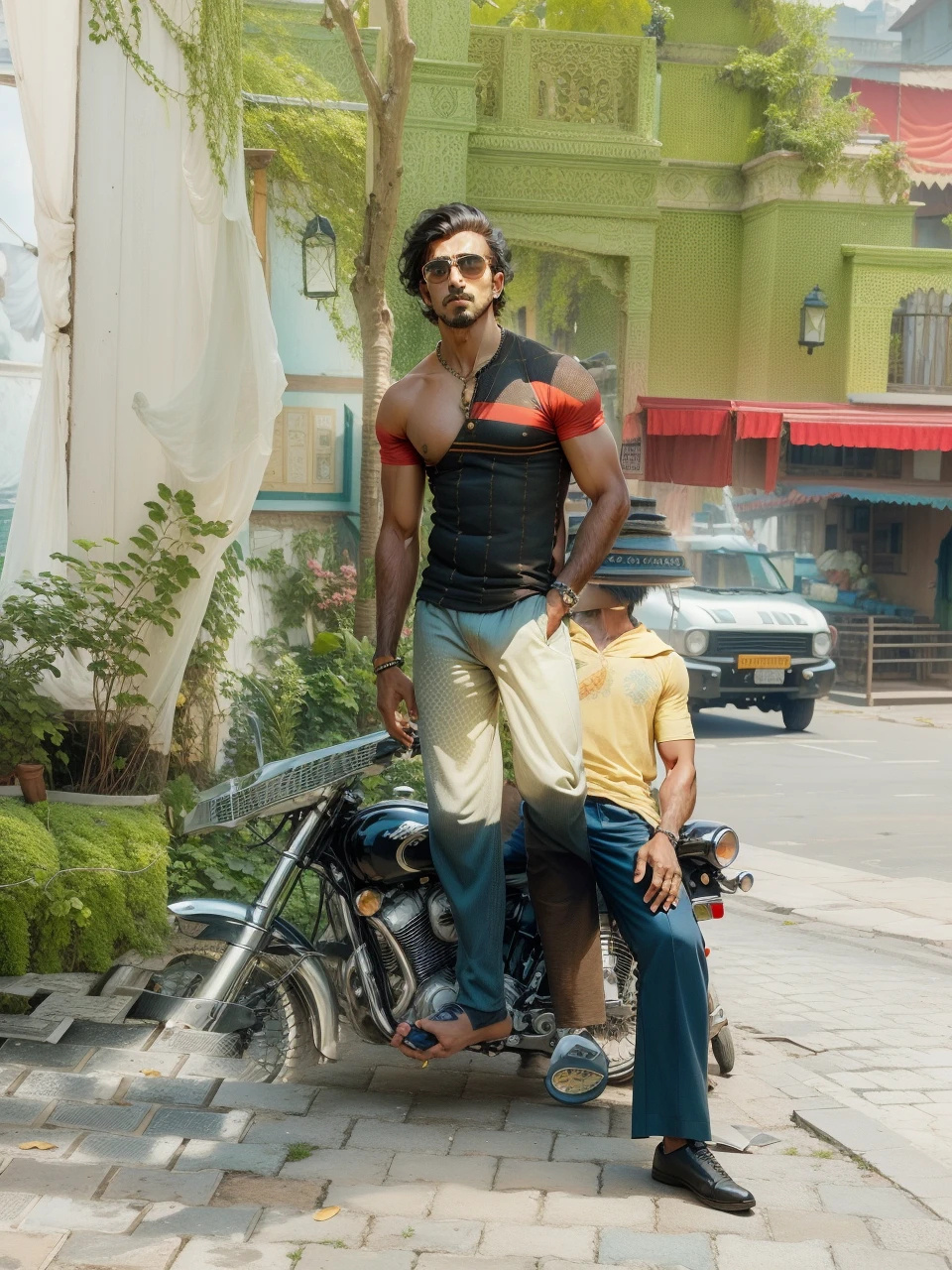 animated background, cool dude , Indian guy , no beard , muscular body