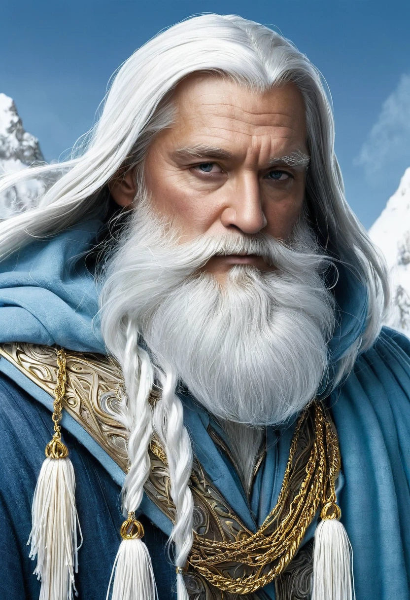 Thorin had a white beard and wore a sky-blue hood with a long silver tassel... Around his neck he wore a gold chain, to which he attached his grandfather's key. He wore a gold belt and jewels, and her socks were yellow. He was also considered quite tall for a dwarf, although its height was insignificant compared to other breeds.