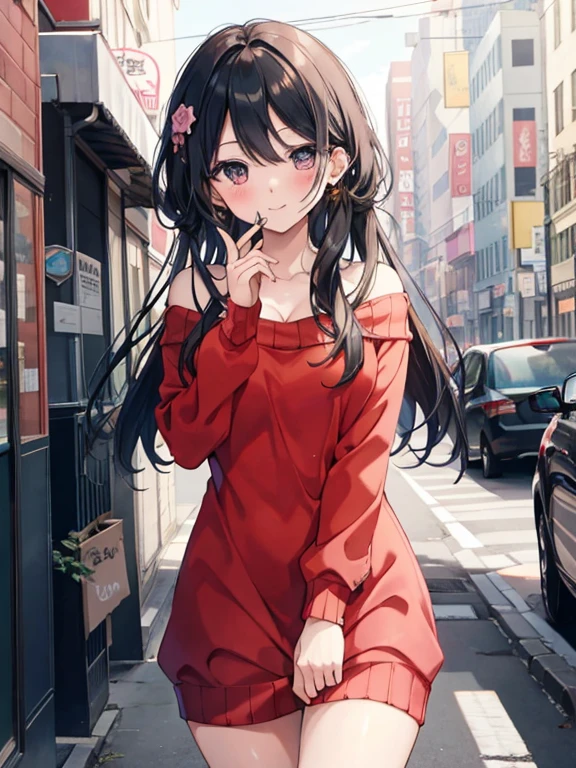 Absurd、High resolution、(masterpiece)、Highest quality、(Perfect Anatomy)、Very detailed, Anime illustration,
(Depth of written boundary)、ボケ Depth of written boundary,
(のsuperior, Chiquita), Long Hair, Black Hair,
One Girl, sarashina_hand, Large Breasts,
(pink sweater dress:1.2),
superior, Cleavage, Bare shoulders,
On the street, superiorから,
smile, blush, Open your mouth, Thighs Thighs Thighs Thighs,
Browsing Caution, View your viewers,
hug,
