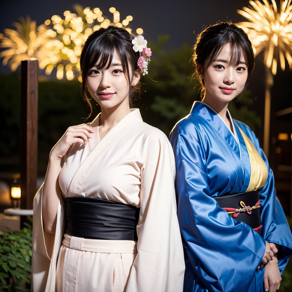 Highest quality、Tabletop、超A high resolution、(Realistic:1.4)、(Thin eyebrows:0.2)、(Thin lips:0.8)、(Small Nose:0.8)、Without makeup、Japanese、Adult women、Updo、（Colorful yukata:1.2)、(first round:1.2)、(Japan kimono obi:1.2)、smile、(Perfect body:1.2)、Dynamic Pose、Big Breasts、Fireworks Background、Shrine Background、Night Background、By Michelangelo、Ulzzang-6500-v1.1																									