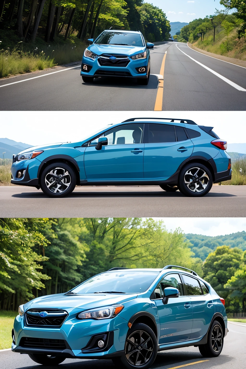 ((Highest quality)), Photo style、Blue SUBARU Crosstrek、Expressway、accelerate、sunny