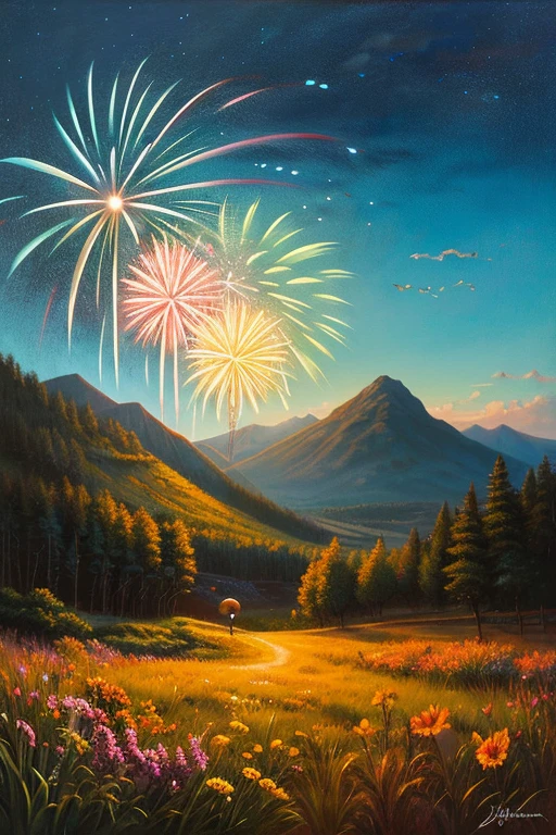 Highest quality、Landscape painting、firework