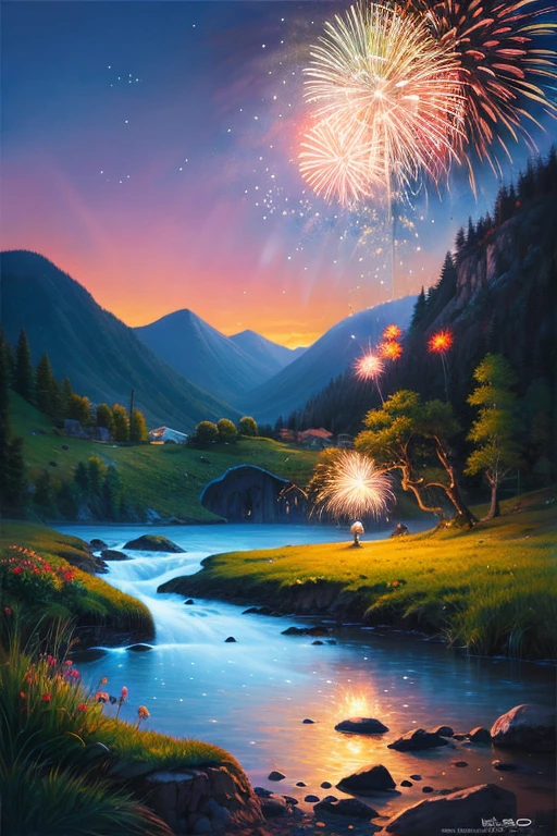 Highest quality、Landscape painting、firework