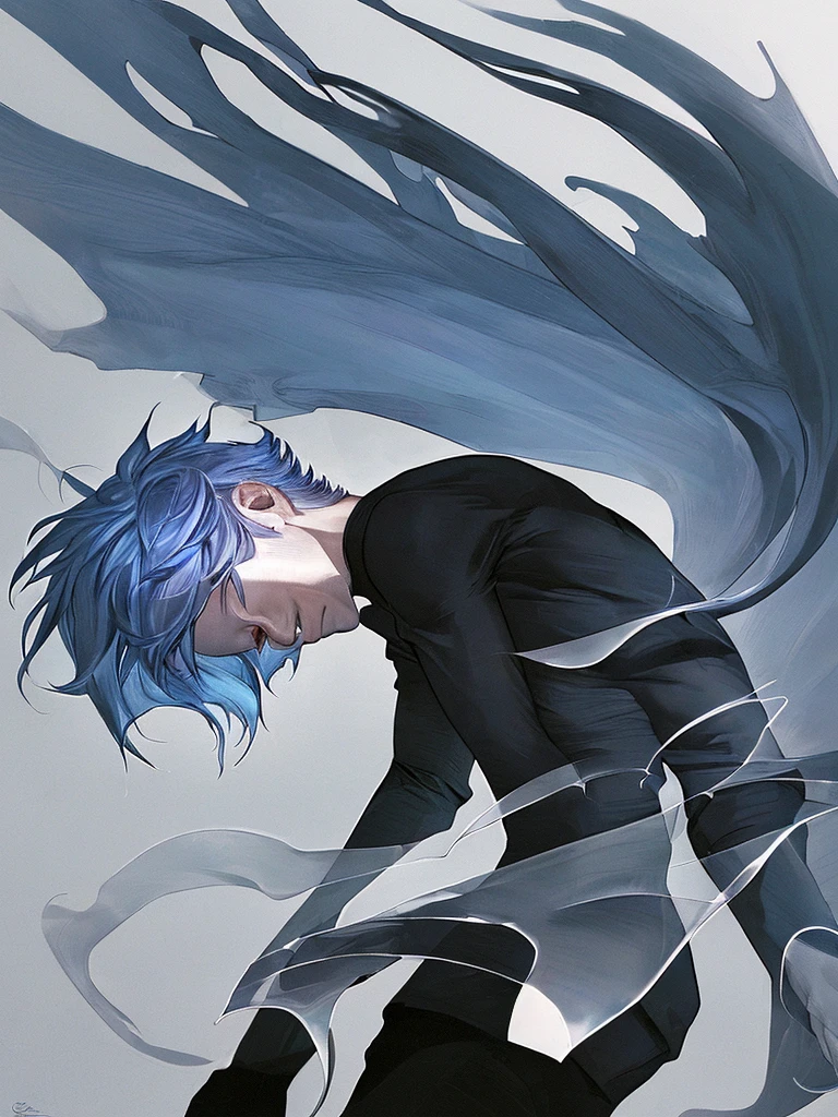 male,High nose,Long eyelashes,Thin eyebrows,ephemeral,Black Shirt, blue,,high resolution,From below,Strong winds