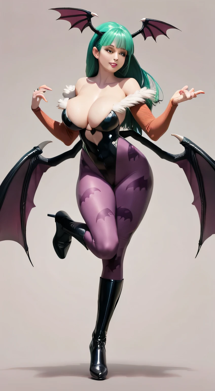 Morrigan beautiful smiling full body and very sexy very close to the screen almost leaving the screen