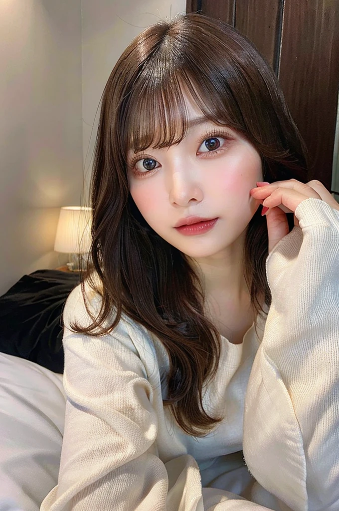 (masterpiece:1.5)、(Realistic:1.5)、(Highest quality:1.4、8K、RAW Photos)、 Ultra-high resolution、Professional Lighting、Perfect dynamic composition、Film Grain、chromatic aberration、Frank、Sophisticated、charm、超Realistic、High detail、Golden Ratio、 girl)、繊細でcharmgirl、Cute Woman:1.4、 Light brown hair、Hairstyle: Shortcuts、 Realistic looking skin、Beautiful Eyes、double eyelid、On the bed, on all fours、Looking up frivolously:1.4