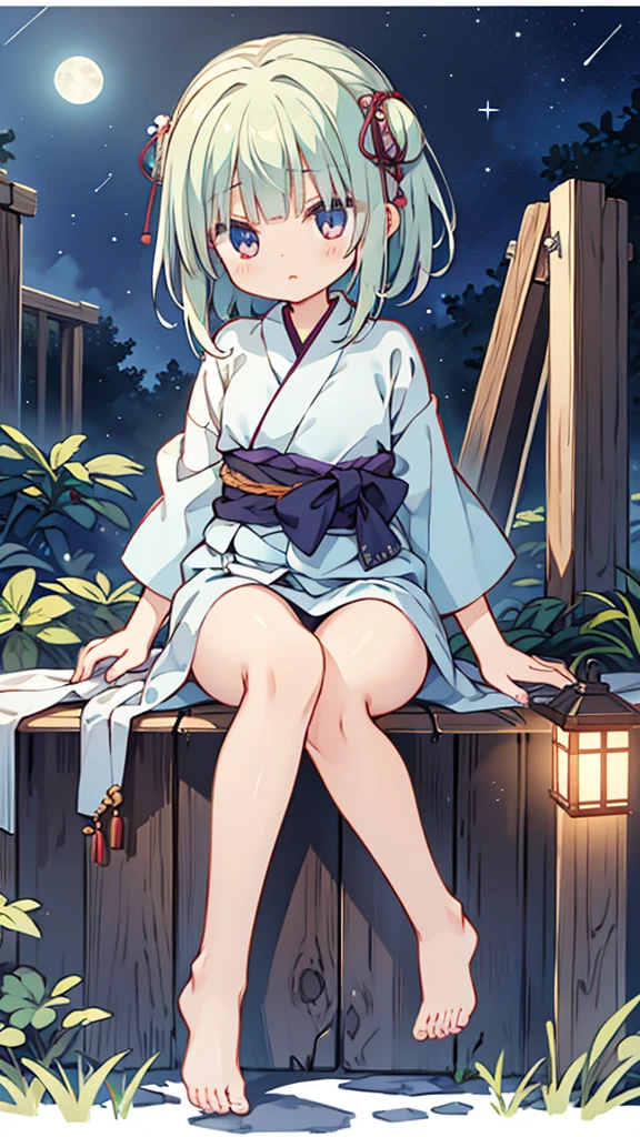 Night Sky、ruins、Sitting、Larger background、yukata、パンティが無い、