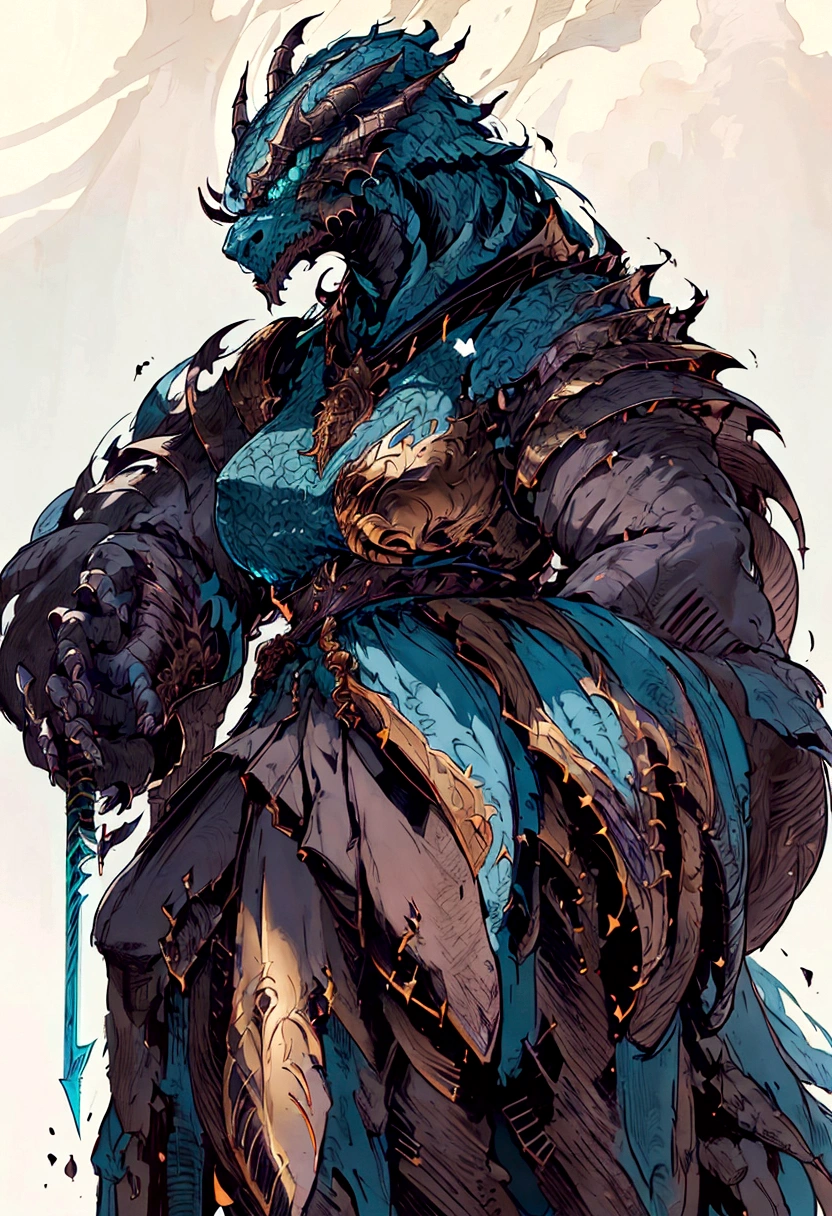 a close up of a dragonborn with a sword in their hips, detailed full body concept, dragon person, great character design, anthro dragon art, interesting character design, character design art, highly detailed character design, detailed digital concept art, stunning character art, epic exquisite character art, concept art design illustration, detailed anime character art, dragon with scars