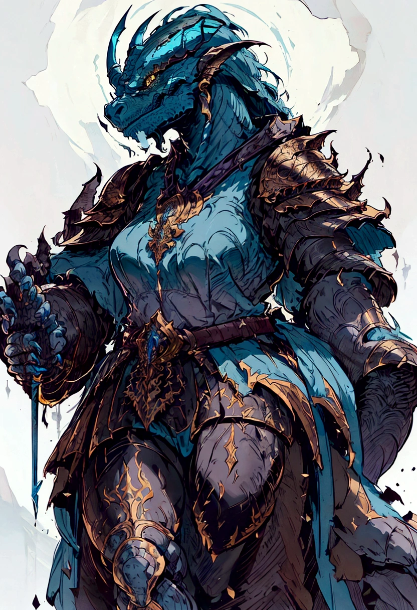 a close up of a dragonborn with a sword in their hips, detailed full body concept, dragon person, great character design, anthro dragon art, interesting character design, character design art, highly detailed character design, detailed digital concept art, stunning character art, epic exquisite character art, concept art design illustration, detailed anime character art, dragon with scars