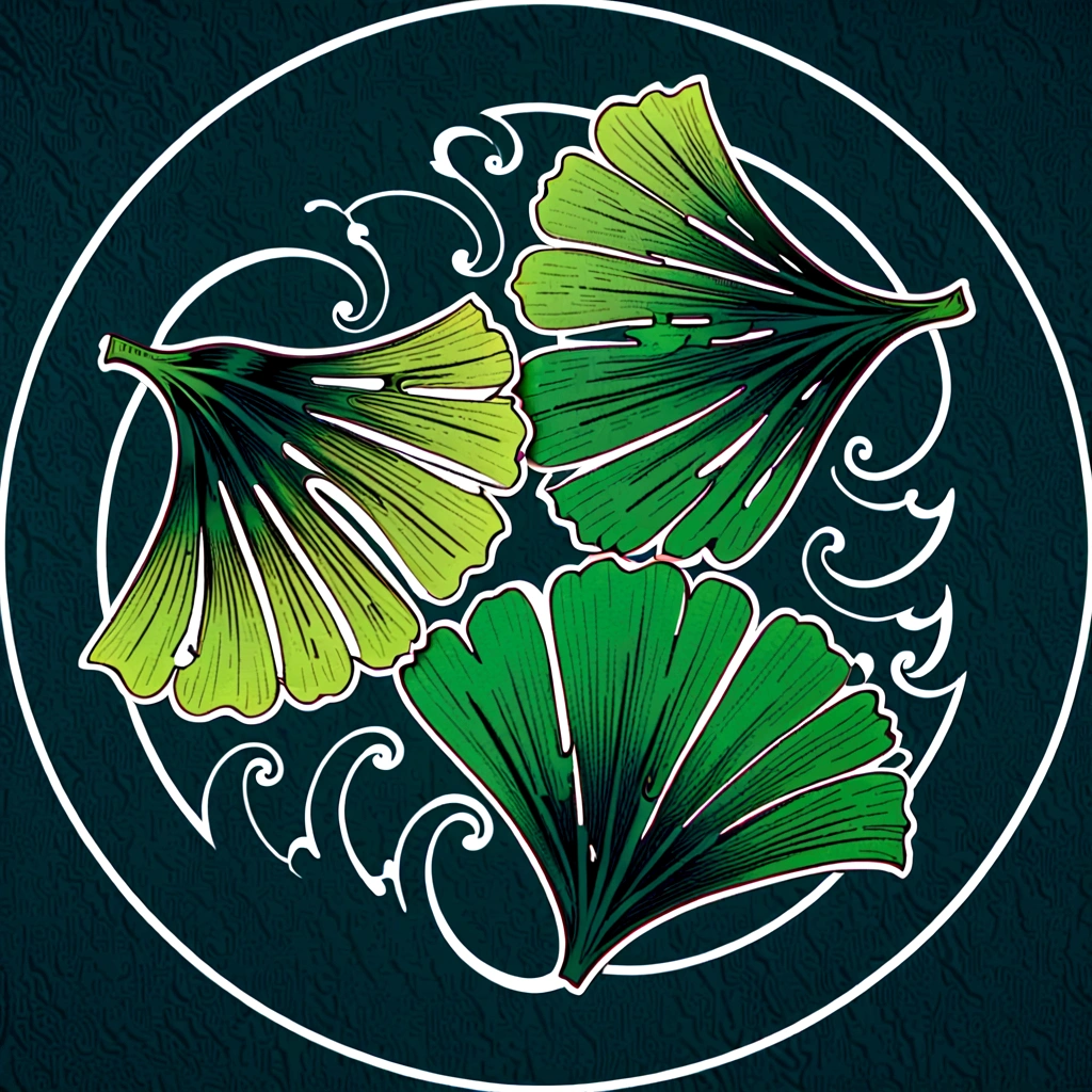 kamon,an indigo-green circle with a leaf pattern in the middle showing 3 gingko leaves growing towards each other with Japanese finger waves reaching into the gaps, inspired by Masamitsu Ōta, inspired by Katsushika Ōi, intricate art deco leaf designs, inspired by Shūbun Tenshō, inspiriert von Ogata Kōrin, inspired by Ogata Gekkō, inspired by Sakai Hōitsu
