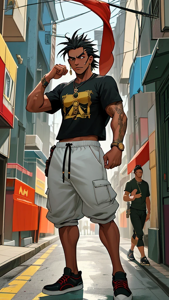 name: Zé Trovão Character Description:

Zé Trovão is a fearless northeasterner, born and raised in the vibrant and challenging streets of the outskirts of Salvador. With an appearance that mixes cangaço charm and urban aesthetics, He stands out in any crowd. he is an anime character, with a stylized and expressive look.

Appearance:

• Black man and black power style hair.

• Gucci T-shirt: Always wearing a Seaway branded t-shirt, that showcases your fashion preferences and your sense of urban style.

• Gucci pants: Wide and comfortable shorts, also from Seaway, ideal for Salvador&#39;s hot climate.

• Gucci sneakers : Gucci brand sneakers and practices, that complement your casual and functional look.

• Golden clock: A gold tone watch, that adds a touch of elegance to your look.

Personalidade: Zé Trovão is known for his indomitable spirit and sense of justice. He's a born leader, always willing to protect the weakest and face any challenge that arises. Your skill with weapons is legendary, and his quick thinking makes him a brilliant strategist.

Backstory: Growing up in an environment where the law of the strongest prevails, Zé Trovão learned from an early age to fight for his ideals. Your father, a former bandit, taught him the traditions of the backlands, while your mother, a wise woman from the outskirts, taught him how to navigate the city’s complex social fabric. sada, he uses this unique blend of skills to stand up to injustice and fight for a better future for his people.

style of anime:

• Expressive strokes: Your eyes are big and expressive, conveying your emotions intensely.

• Dynamic actions: Your actions are fast and fluid, with impressive fight choreography and agile movements.

• Visual effects: When Zé Trovão enters combat, Visual effects like sparks and lightning highlight your energy and power, reflecting your name.


