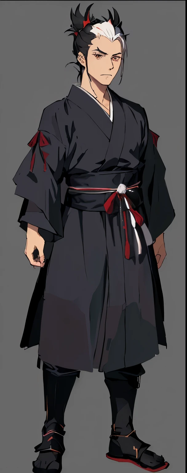 Cartoon drawing of a man wearing a white robe, Wearing a black robe, The handsome guy in Demon Slayer, Hakama Japanese clothing, White Robe, yasuke 5 0 0 px Model, Produced in collaboration with Anime Painter Studio, Whole body concept, white long flowing robes, Hijikata Toushirou, ( ( Character Concept Art ) ), Flowing robe, Wearing a white robe