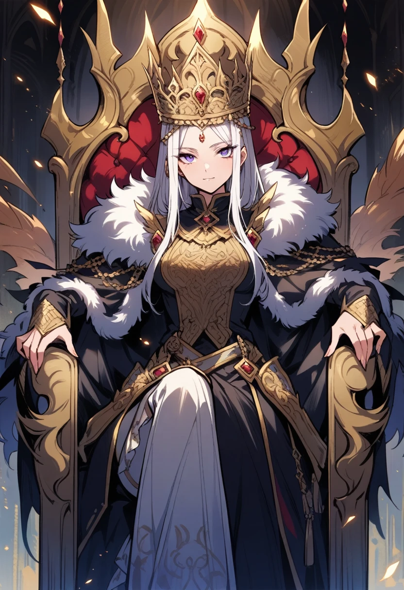 A magnificent king sitting on the throne, European,detailed face,25years old,woman