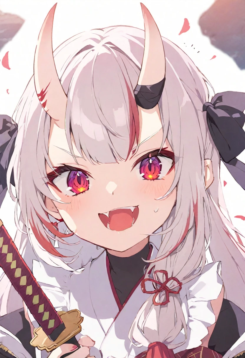  hololive, Nakiri Ayame, oni horns, katana, 