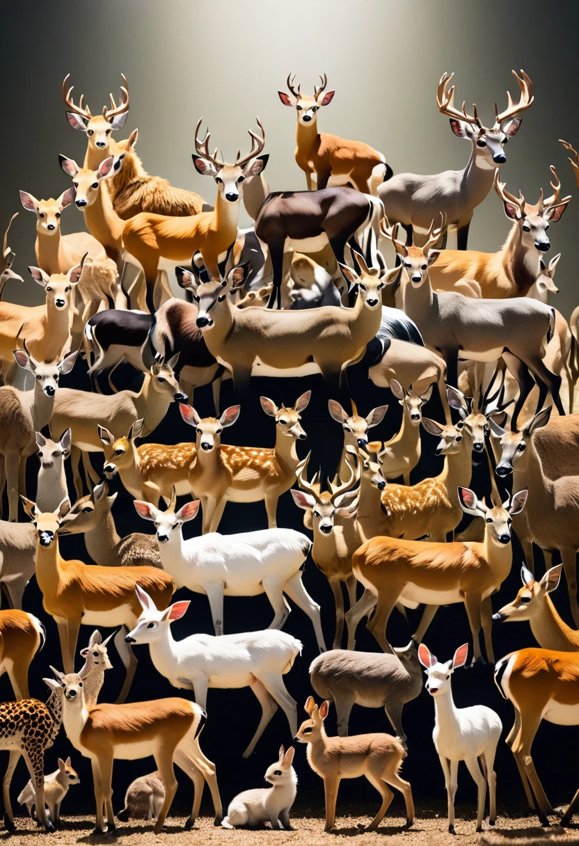 Lots of animals，Stacked on top of each othell the screen，Hyper-exposure
