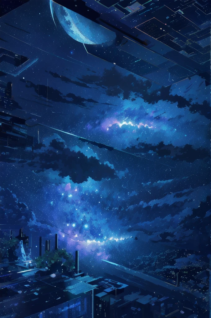 One girl,nightの街,rain, large room、look up、 night, moon, plant, star空、, star , night空、star座、dynamic、 scenery, moon、Ultra HD、Different dimension、cloud