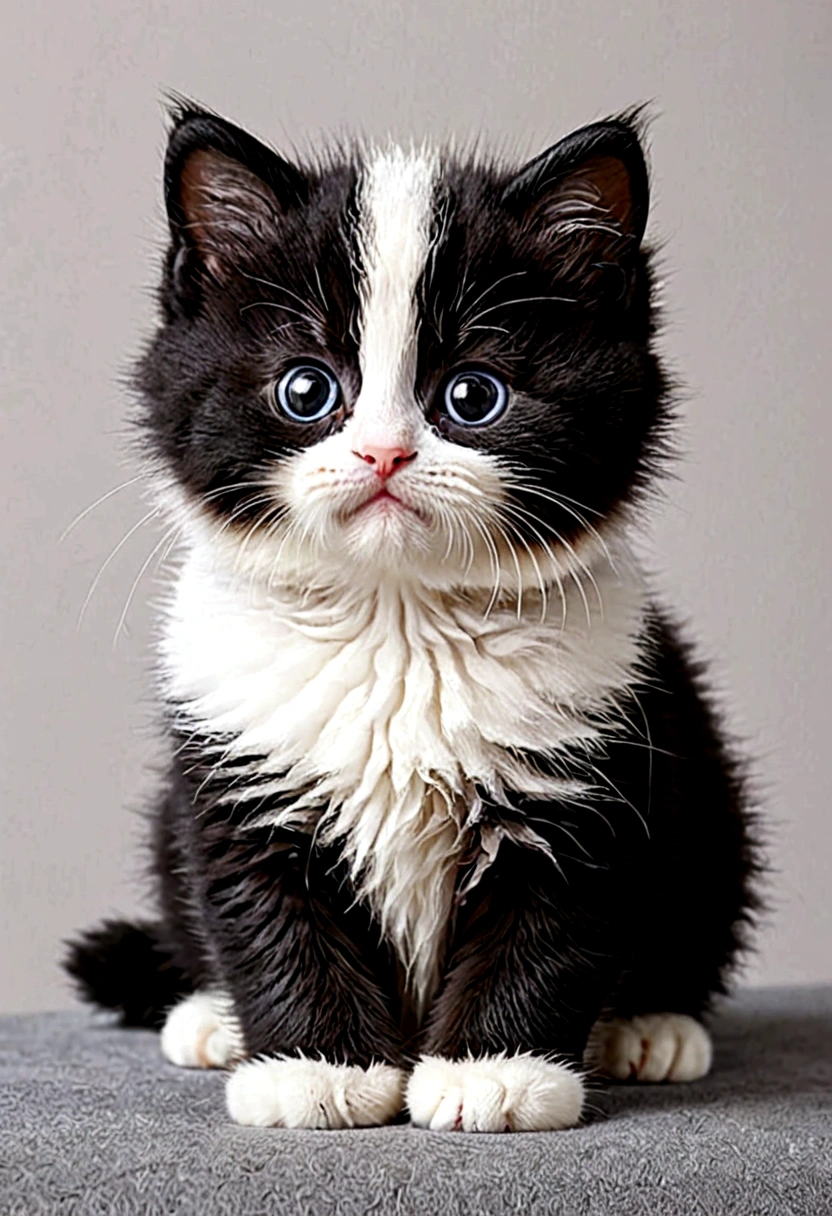 Fluffy cat,Baby Cat、very cute,,Mofumofu、Mofumofu、Ultimate HD image quality、Ultra-high resolution、Attention to detail、Highest quality、It is color-coded in black and white like a panda
