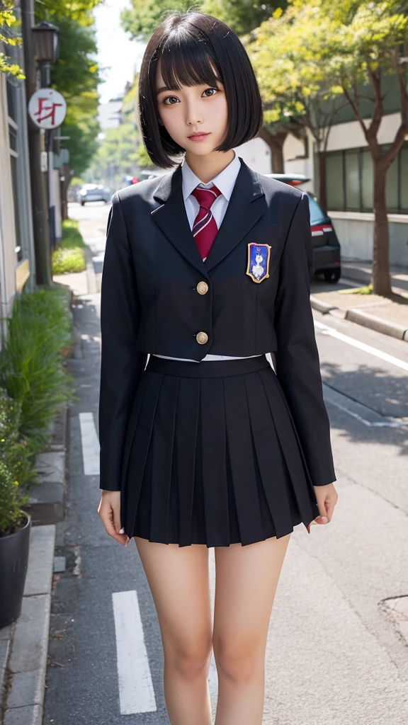 Japanese, girl, Japanese high , uniform transparent to reveal nipples, skirt, black hair, bob cut