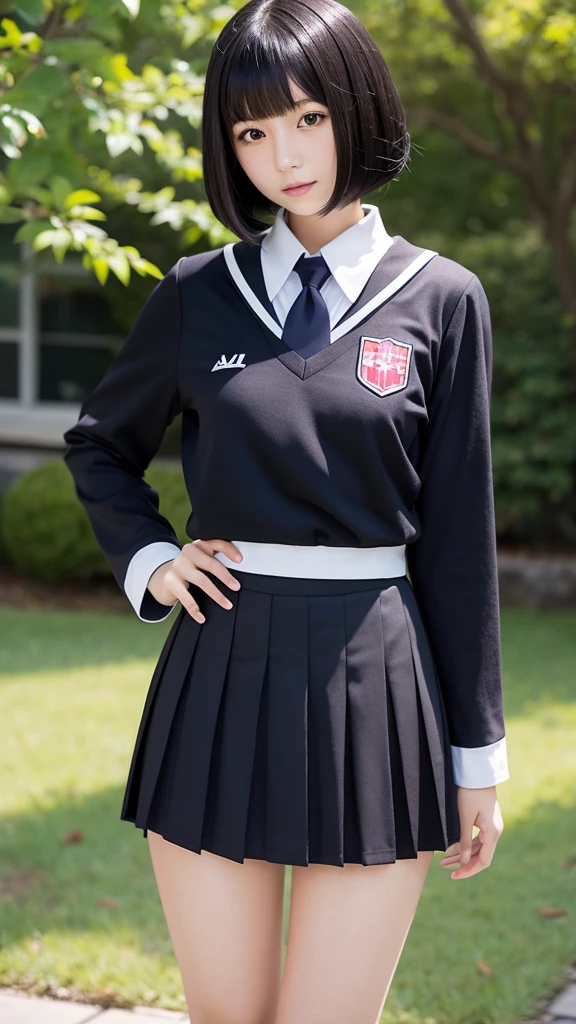 Japanese, girl, Japanese high , uniform transparent to reveal nipples, skirt, black hair, bob cut