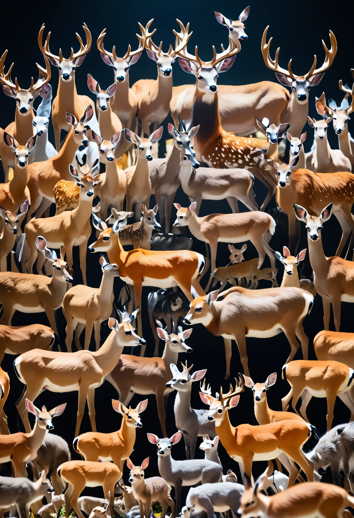 Lots of animals,Stacked on top of each othell the screen,Hyper-exposure
