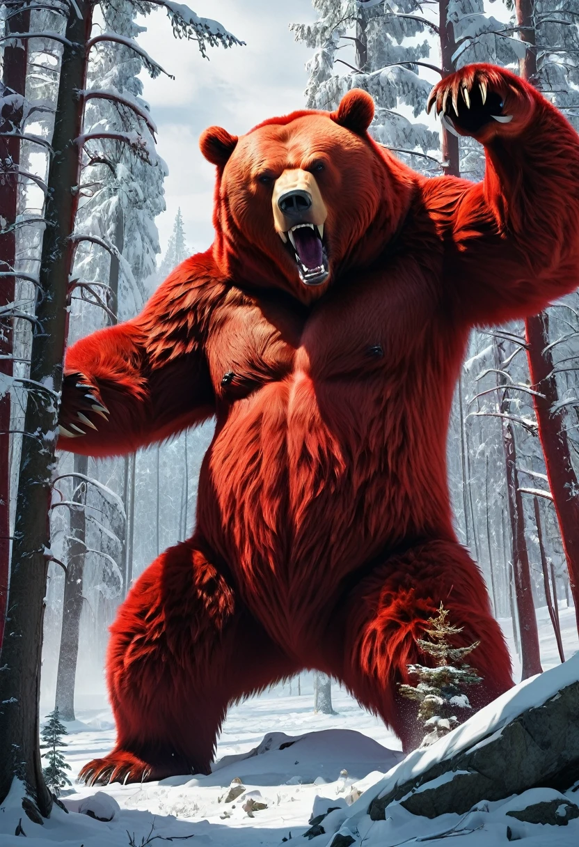 A big giant red bear, and imposing fighting