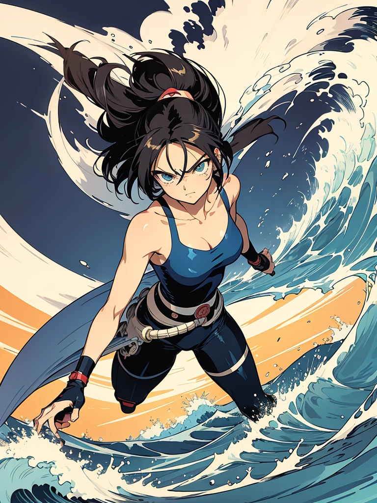 battle angel alita in small proportion, in the big wave by katsushika hokusai