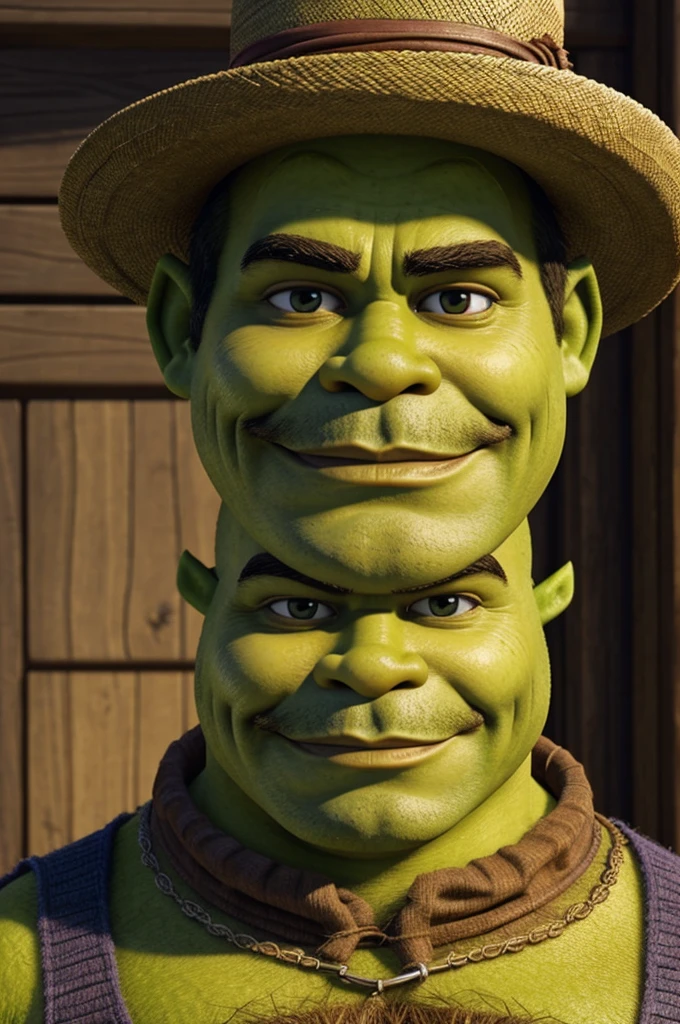Shrek with Mexican mustache, wearing mexican hat,