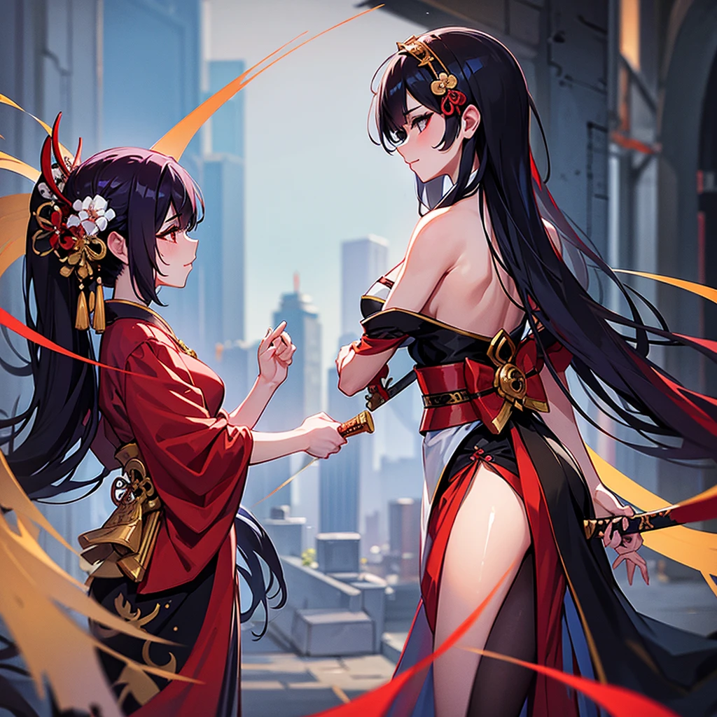 beautiful anime demon, tattoo, view from back